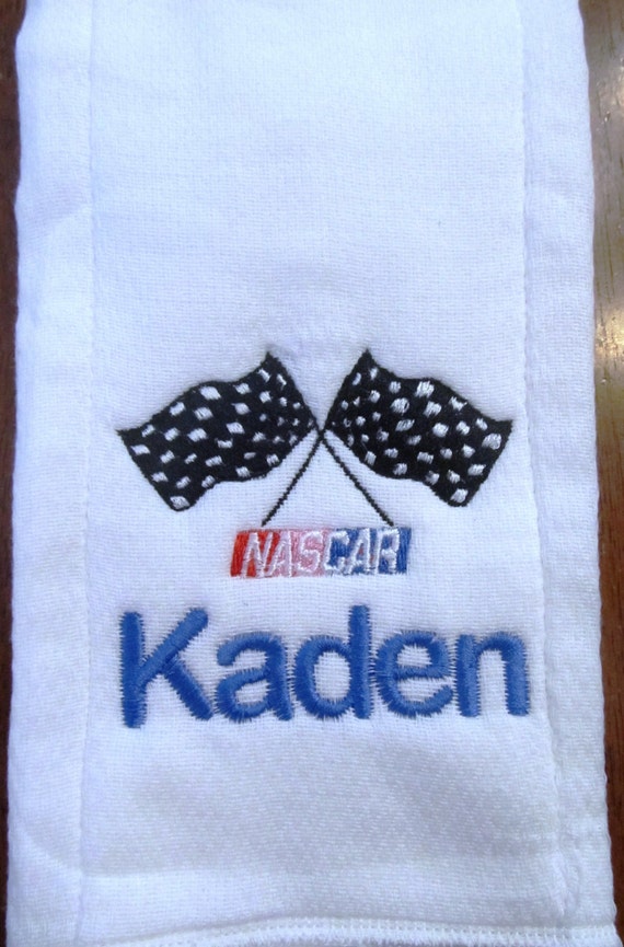 Nascar embroidered burp cloth Personalized