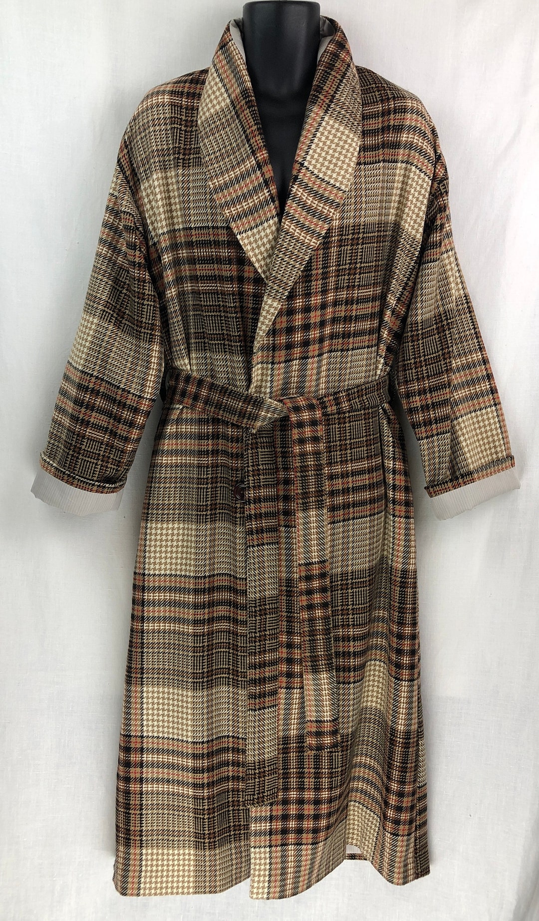 Mens Wool Robe or Dressing Gown Repurposed From Vintage Italian Woollen
