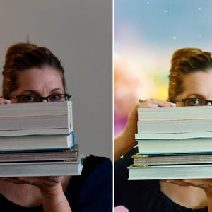 An author's professional photo editing with facial retouch, skin enhancement, colour correction and background change.