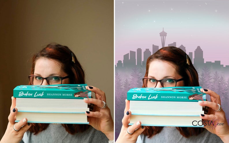 An author's professional photo editing with facial retouch, skin enhancement, colour correction and background change.