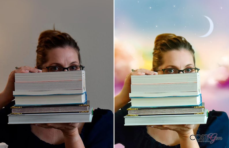 An author's professional photo editing with facial retouch, skin enhancement, colour correction and background change.