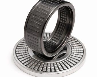 Geometric Radial Coin Ring, Gun Metal Black Ruthenium Handforged from a Solid Silver Radial Bullion Round Coin (US Sizes 5-23)