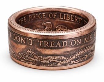 1754 Don't Tread On Me, The Price Of Liberty Handcrafted Straight Wall Copper Coin Ring | wedding band | engagement rings | jewelry | bands