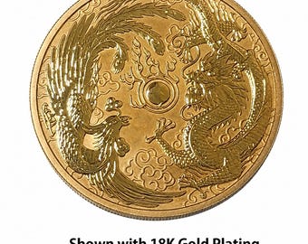 ZEER ZELDZAAM .9999 Puur zilveren 1oz Dragon & Phoenix Coin (goud, rhodium, zilver, platina, palladium en andere platingopties beschikbaar)