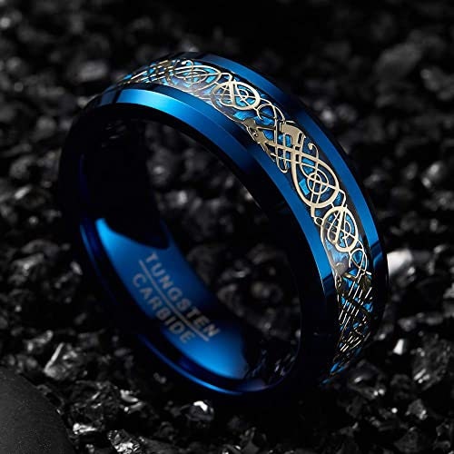 8mm Gold Celtic Dragon Tungsten Carbide Bandblue Carbon | Etsy