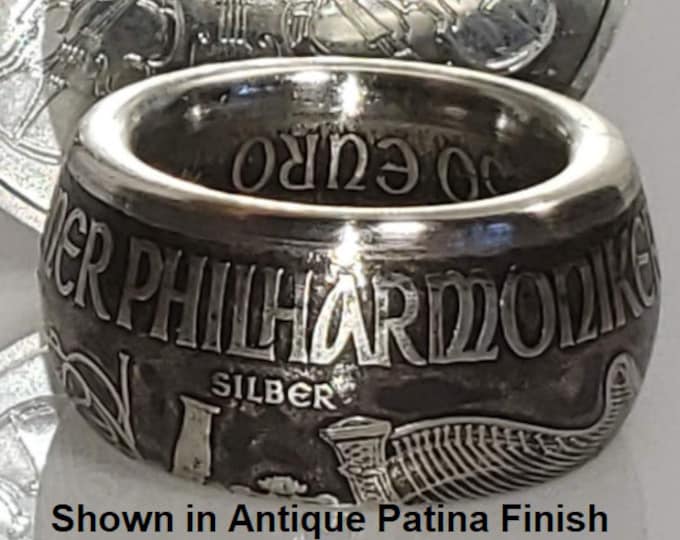 Vienna Philharmonic silver round 1 Troy Ounce converted to a Coin Ring!!! German state REPUBLIK ÖSTERREICH (Austria) Coin Ring