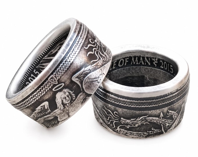 2015 Archangel Michael slaying the Beast!  (coin from Isle of Man) 1 Troy Ounce .999 Pure Fine Silver - Heavy Ring - US Size 3-18