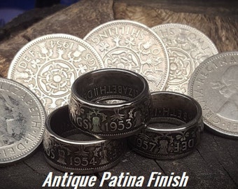 RARE 1953-1967 Two Shillings Coin Rings. Thistles, Rose, Leeks & Clover. Queen Elizabeth II Saint Patrick's Day, Irish, Scottish