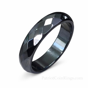 6mm Band Handcrafted w/ 100% Natural Magnetic Multi-Faceted Hematite Crystal (Root Chakra Healing Crystal, Arthritis Band, Fashion Ring)