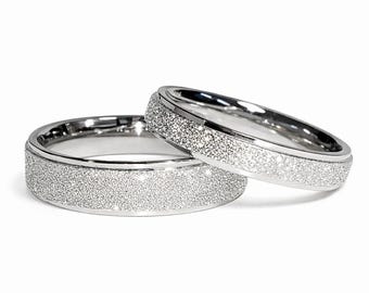 2mm, 4mm or 6mm Men or Women Sand Blasted White Gold Titanium Ring US Ring Size 3-19  (wedding, anniversary, promise, engagement bands)