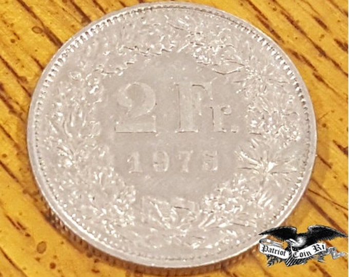 1973 Switzerland 2 francs Coin Ring (Anniversary gift, France, French) Turn this coin into a ring!