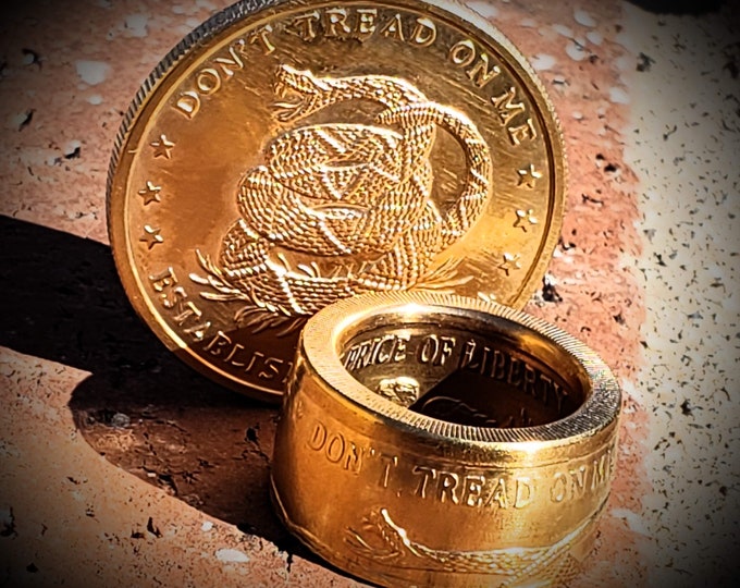 EXTREMELY RARE 1754 "Don't Tread on Me - Give me Liberty or Give me Death" Coin Ring (Available in many precious metal finishes) Size 6-20