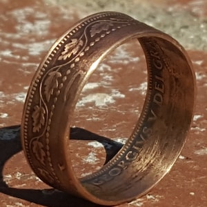 FLASH SALE!  1858–1920 Canadian &quot;BIG&quot; Copper Penny Coin Ring w/ Aged Patina | Double Sided | Straight Wall | Free Shipping !!!
