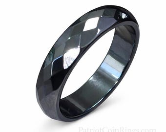 6mm Band Handcrafted w/ 100% Natural Magnetic Multi-Faceted Hematite Crystal (Root Chakra Healing Crystal, Arthritis Band, Fashion Ring)