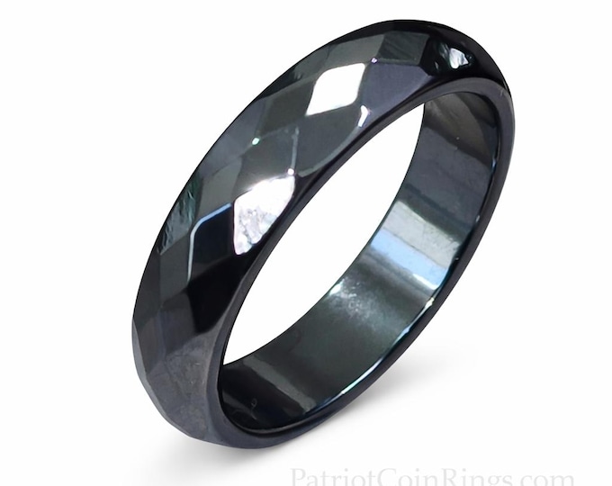 6mm Band Handcrafted w/ 100% Natural Magnetic Multi-Faceted Hematite Crystal (Root Chakra Healing Crystal, Arthritis Band, Fashion Ring)