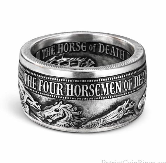 RARE LIMITED EDITION: The Four Horsemen of the Apocalypse Series .999 Solid Silver Coin Ring (1oz Ounce Silver) - Reverse Side Out!