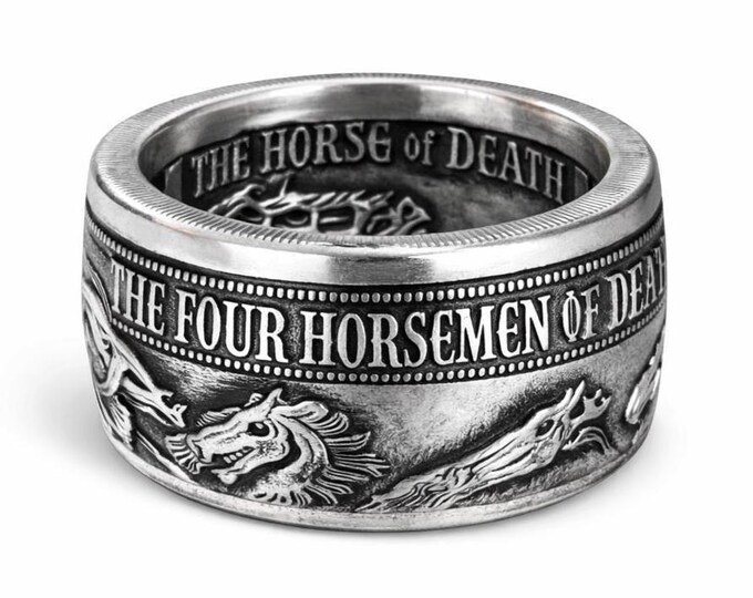 RARE LIMITED EDITION: The Four Horsemen of the Apocalypse Series .999 Solid Silver Coin Ring (1oz Ounce Silver) - Reverse Side Out!