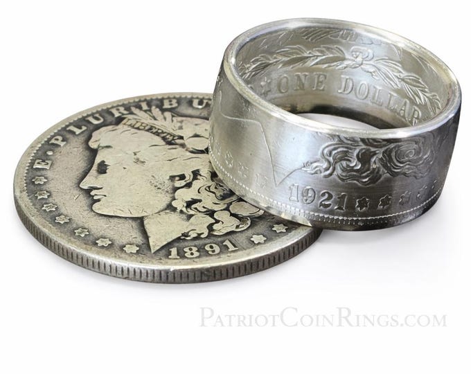 1878-1921 Morgan Silver Dollar US Coin Ring (wedding band, mans big ring, coin rings, anniversary ring, american heritage ring US Sizes 4-24