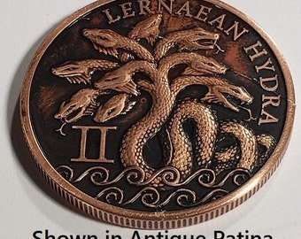 Lernaean Hydra Snakes, 2nd of the 12 Labors of Hercules, 1oz .999 BU copper round.