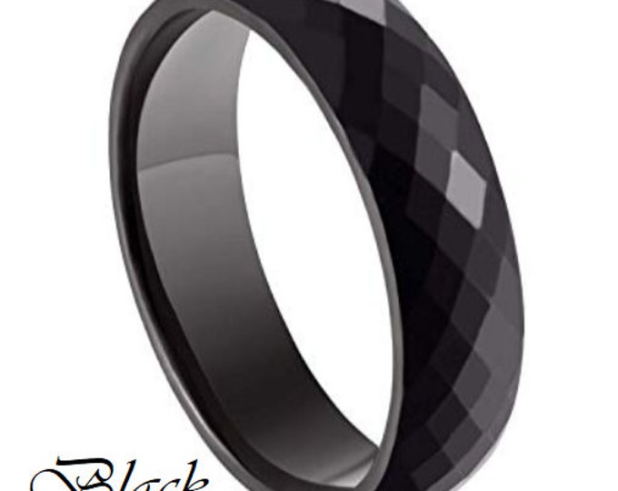 BLACK 6MM Ceramic Honeycomb Faceted Diamond Cut Ring (Multiple Color Options Available!)