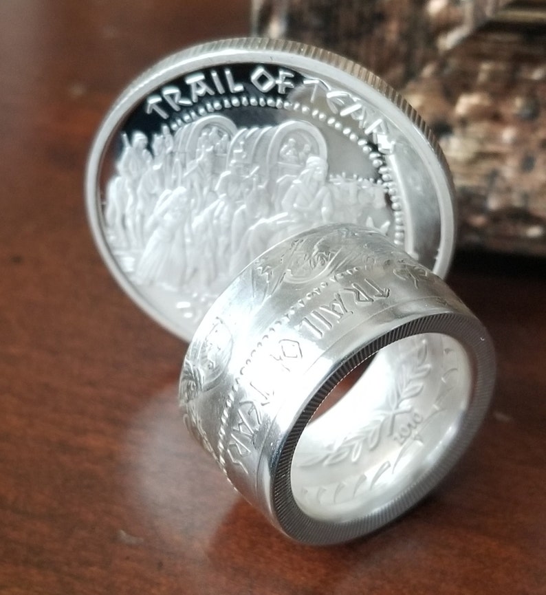 Very RARE 2010 SHAWNEE TRIBE Trail Of Tears 1oz Silver Proof Coin converted into a beautiful Ring image 2