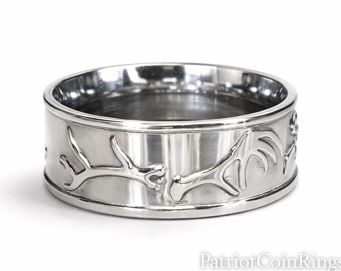 8mm ANTLER & DEER TRACKS w/ Comfort Fit Inner-band - High Polished (Wedding Ring, Engagement Ring, Anniversary Gift, Dad) Ring Sizes 5-19
