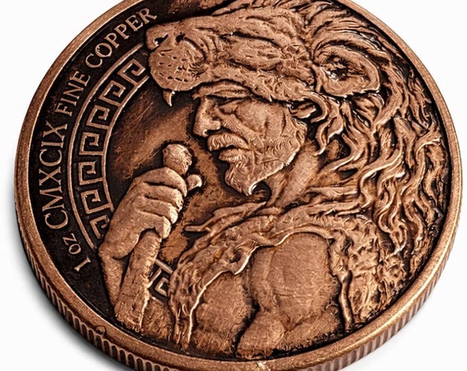 Lernaean Hydra Snakes, 2nd of the 12 Labors of Hercules, 1oz .999 BU copper round.