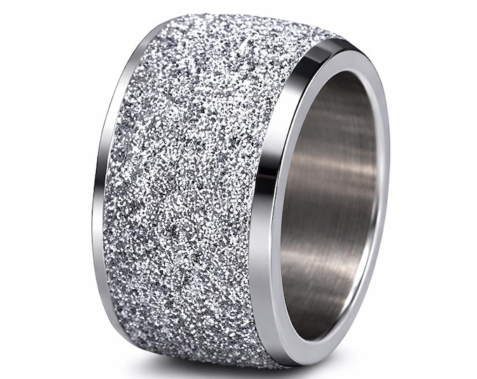 16mm Men or Women Sandblasted Silver Finish Wedding Band Engagement Domed Ring (fashion, anniversary, promise ring, wedding ring) Size 6-12