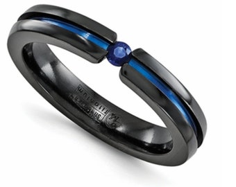 Custom Designed for Elena Nardozzi 4mm Titanium Tension Band with Blue Sapphire (as pictured and described in this ad)