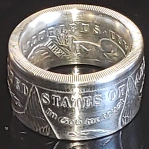 1878-1921 US Morgan Silver Dollar Coin Ring.  Sizes 5-25 &quot;Comfort Fit&quot; (heavy ring, wide band, men&#39;s wedding band, anniversary, biker ring)