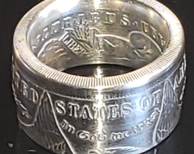 1878-1921 US Morgan Silver Dollar Coin Ring.  Sizes 5-25 "Comfort Fit" (heavy ring, wide band, men's wedding band, anniversary, biker ring)