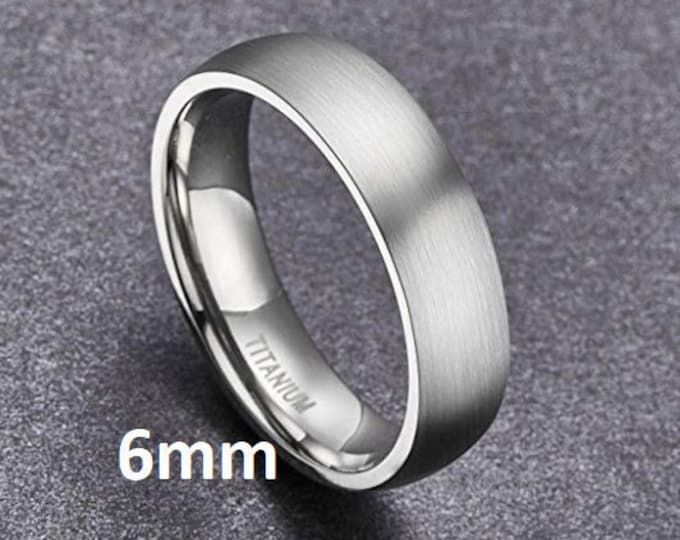 6mm "Hypoallergenic CP-2 Grey Grade Pure Titanium" Brushed Silver Comfort Fit Dome ( Mens & Womens Engagement Wedding Band )