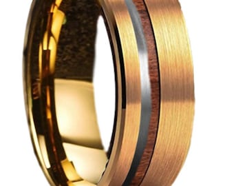 Custom Designed Ring Order for Sarah Brown - 8mm Yellow IP Gold Tungsten Steel Band w/ Wood & Silver OffSet channel 2222