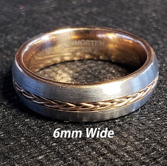 6mm Tungsten Carbide Band in Gun Metal Grey W/ Rose Gold Celtic Inspired  Braided Rope Inlay & Rose Gold Inner Band Comfort Fit Size 4-10 -   Canada