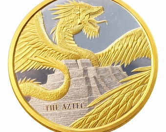 RARE 1 oz Silver Coin, The Aztec Dragon "Last of the World of Dragons Series", 1 Troy Ounce, .999 Pure Silver Coin.