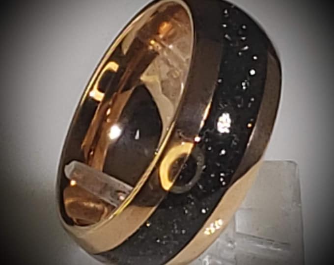 8mm Hawaiian Black Sand Inlaid into Rose Gold Tungsten Dome Ring!  For Men or Women.  Wedding Band, Honeymoon, Anniversary (Size 4-18)