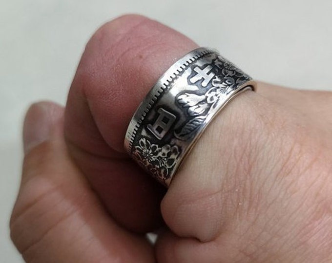 Japanese 1964 1000 Yen .925 Pure Silver Coin Ring (Tokyo Olympic Games) - wedding band / engagement ring / Japanese Art / antique jewelry