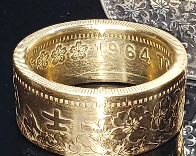 Japan 1964 1000 Yen .925 Silver Coin Ring (24k Gold Plating Optional) - wedding band / engagement ring / Japanese Art / antique jewelry