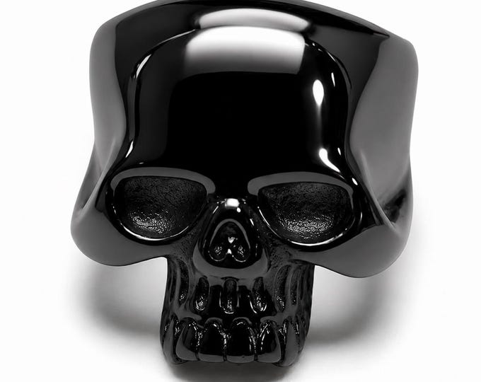 Black Skull Ring (Biker, Brutalist, Boho Style, Large Wide Band) US Sizes 7-15