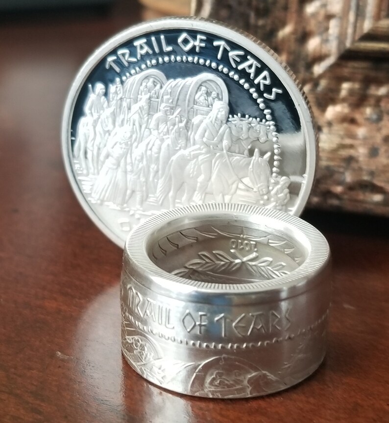 Very RARE 2010 SHAWNEE TRIBE Trail Of Tears 1oz Silver Proof Coin converted into a beautiful Ring image 3