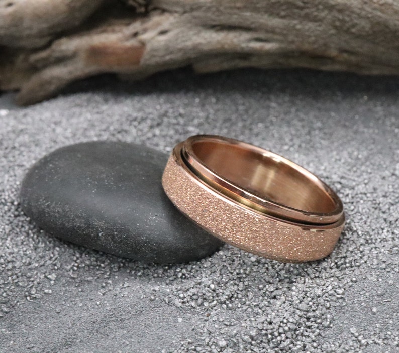 6mm Sandblasted Rose Gold Spinner Men or Women Fashion Band minimalist, engagement, anniversary, promise ring, wedding ring US Sizes 6-15 image 7