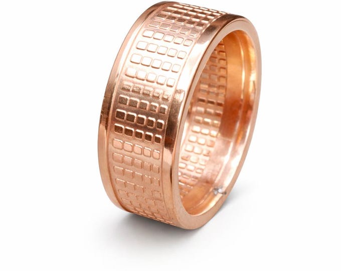 Geometric Radial Coin Ring 14K Rose Gold Plated and Hand forged from a Solid Silver Radial Bullion Round Coin (US Sizes 5-23)