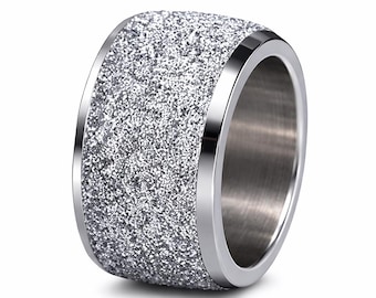 16mm Men or Women Sandblasted Silver Finish Wedding Band Engagement Domed Ring (fashion, anniversary, promise ring, wedding ring) Size 6-12