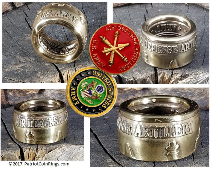 US ARMY Air Defense Artillery Division - Challenge Coin converted into Gold Ring!  An absolute one of a kind beauty!