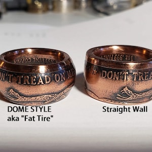 1754 The Price Of Liberty; Don&#39;t Tread On Me - Dome Shape (fat tire) Copper Coin Ring (wedding band, engagement ring, jewelry, necklace ring
