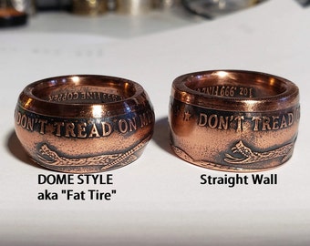 1754 The Price Of Liberty; Don't Tread On Me - Dome Shape (fat tire) Copper Coin Ring (wedding band, engagement ring, jewelry, necklace ring