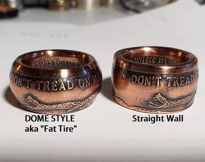 1754 The Price Of Liberty; Don't Tread On Me - Dome Shape (fat tire) Copper Coin Ring (wedding band, engagement ring, jewelry, necklace ring