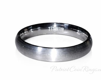 4mm Titanium Dome (Men, Woman, Unisex) Wedding Band Natural Gray Brushed Outer & Smooth Polished Inner Band -Comfort Fit Style2