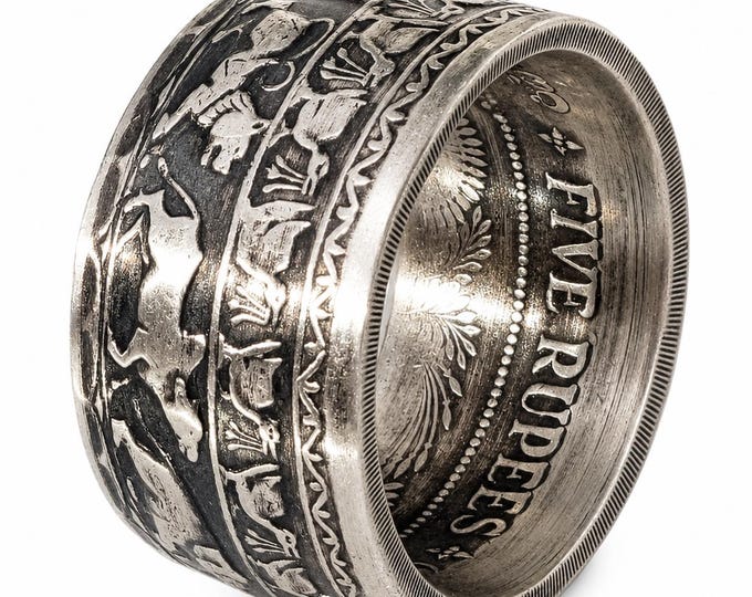 1957 CEYLON (SRI LANKA) Hand Forged Coin Ring.  Silver 5 Rupees 2500th Anniversary of Buddhism (Rare & Expensive coin converted into a ring)