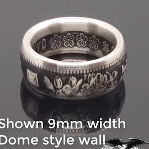 Japan 1964 1000 Yen .925 Silver Coin Ring (Shown in 9mm Thin Cut Domed) - wedding band / engagement ring / Japanese Art / antique jewelry